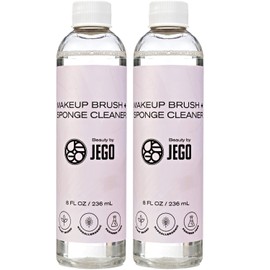 JEGO Cepillo de maquillaje de belleza + paquete limpiador de esponja, paquete de dos botellas de 8 onzas, hipoalergénico, a base de plantas, libre de parabenos y ftalatos, fabricado en los Estados Unidos (2 piezas)