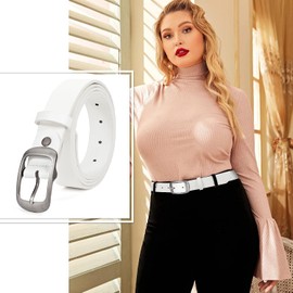 JASGOOD Women Black Leather Belt Plus Size Polished Buckle for Jeans Pants,F-White,Suit for Waist Size 46-50 Inches