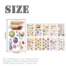10 Sheets Easter Temporary Tattoos for Kids,200+ PCS Kids Tattoos Waterproof Fake Tattoos Easter Eggs Chicken Rabbit Face Tattoo Stickers for Kids Party Bag Fillers Kids' Tattoo Easter Party Favours