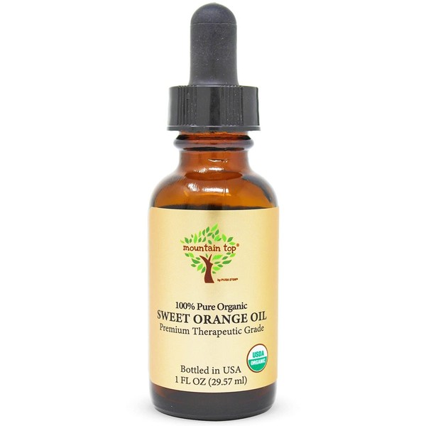 Mountain Top - Aceite esencial de naranja dulce USDA orgánico 100% puro difusor de grado terapéutico para difusor de aire, limpieza y terapia de masaje