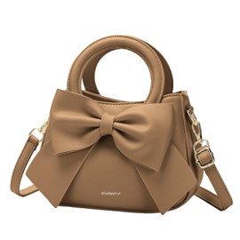 Small Purses for Women Crossbody Bag, Vegan Leather Crossbody Purses and Handbags with Top Carry Handle and Cute Bow Knot(Brown)