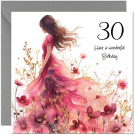 Beautiful 30th Birthday Card Female Elegant Girl - Special Birthday Card for 30 Year old lady thirty, thirtieth