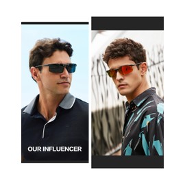 Bircenpro Sunglasses for Men Polarised: UV Protection Carbon Fibre Temple Sports Sunglasses for Driving, G-black frame orange lens