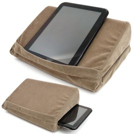 Tablet Holder Cushion with Inner Pocket & Scratch Resistant Cover - Table, Bed, Sofa, Floor or Lap Mounted Angled Pillow Device Stand for Tablets, Phones, E-Readers & Books – Grey, 22 x 30 x 24cm