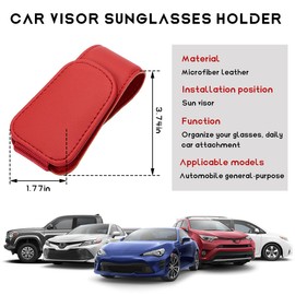 JUSTTOP Sunglasses Holders for Car Sun Visor, Magnetic Leather Eyeglass Hanger Mount Ticket Card Clip, Sun Visor Glasses Holder Clip Universal for Car SUV Truck, Car Accessories (Red)