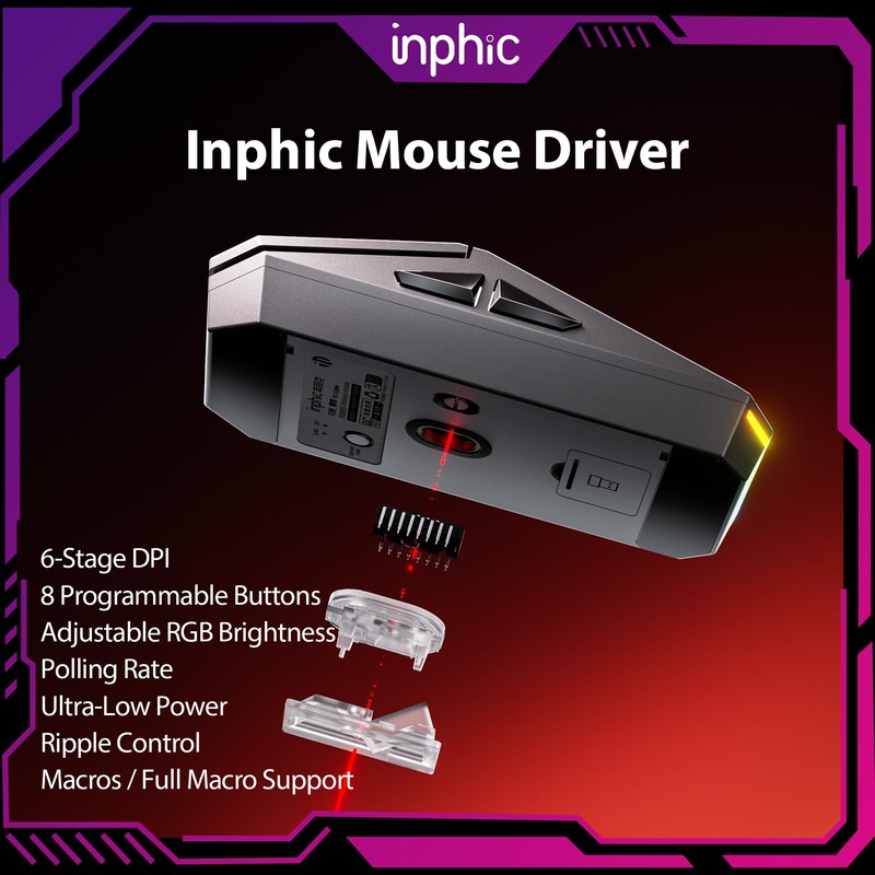 INPHIC Cyber Wireless Gaming Mouse, Tri-Mode 12000 DPI, 65g Lightweight