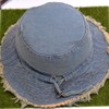 BLUEGLORY Light Blue Cotton Denim Distressed Bucket Hat, Sun Hat,
