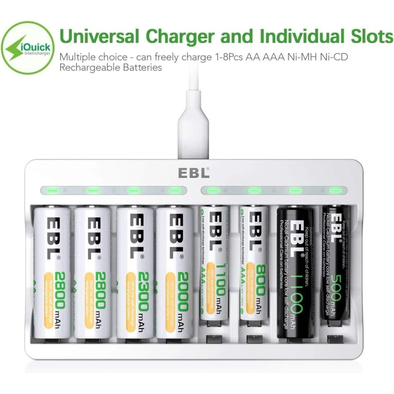 EBL 16x AAA Rechargeable Batteries Triple A 1100mAh NiMH +AA
