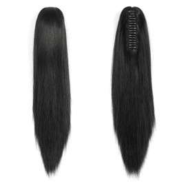 Yamel Ponytail Extension Claw Clip Ponytail 12 Inch Black Straight Synthetic Ponytail Hairpiece for Women