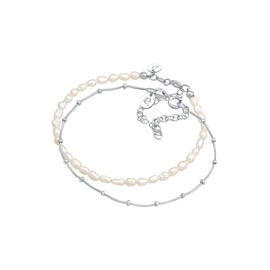 Elli Basic Women's Bracelet with Freshwater Cultured Pearls in 925 Sterling Silver Set of 2, Sterling Silver, None