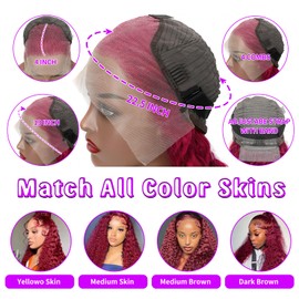 30 Inch 99j Burgundy Lace Front Wigs Human Hair Deep Wave Lace Front Wigs Human Hair Pre Plucked 13x4 Burgundy Wig Human Hair 180% Density Hd Transparent Lace Red Curly Lace Front Wig Human Hair