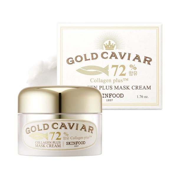 SKINFOOD Gold Caviar Collagen Plus Mask Cream, 1.69fl.oz(50g),72% Collagen Plus Night Recovery Anti-Aging Night Recovery Cream for Deep Wrinkle & Fine Wrinkle, Plumping Skin, Deep Hydrating Elastic Cream with Collagen & Gold