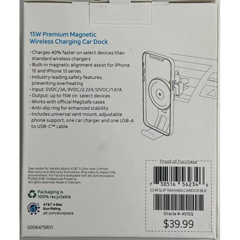 AT&T Magnetic Charging Car Dock - Black