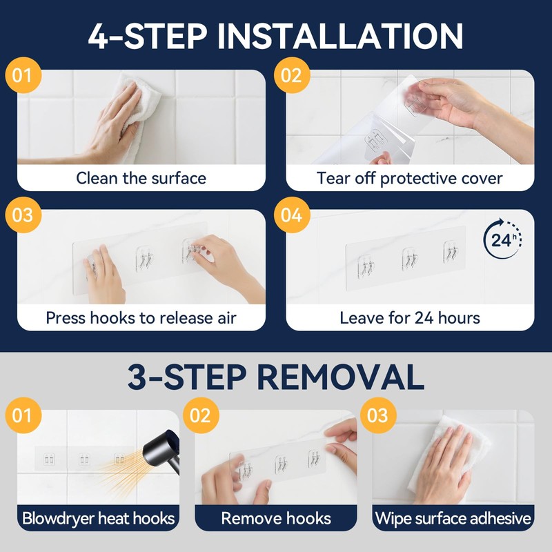 YASONIC 2-Pack Shower Caddy Adhesive Replacement - Transparent Waterproof Strips