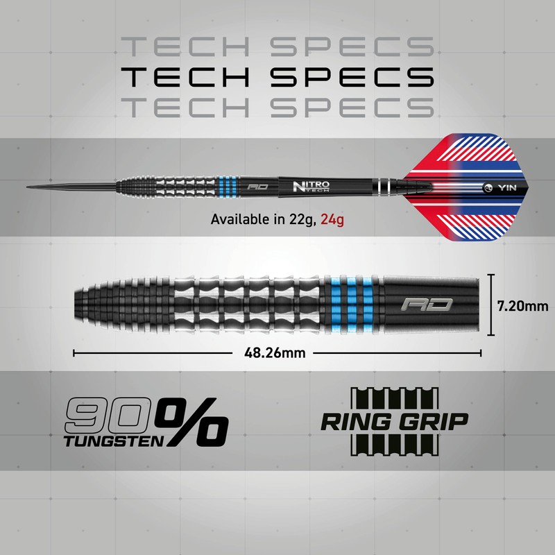 RED DRAGON Vengeance Blue 24 Gram Premium Tungsten Steeltip Darts