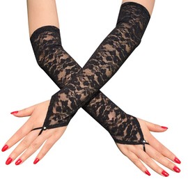 Yilistore Women's Elegant Lace Gloves, Elbow Length Fingerless Lace Gloves Opera Party 20s Evening Wedding Dinner Bridal Dance Gloves (Black)
