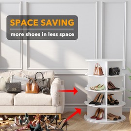 SpaceAid 4 Tier Rotating Shoe Rack Tower, Spinning Shoe Display Lazy Susan, Revolving 360 Shoe Rack Storage Round Carousel, Vertical Handbag Rotate Shoes Closet Organization (4-Tier White)