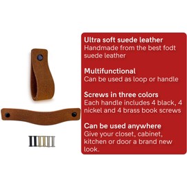 Brute Strength - Leather Drawer Pulls - Suede - Cognac - 2 pcs - 6-1/2 x 1 ’’ - Leather Handle - Leather Dresser Pulls - Cabinet knobs Dresser knobs - Dresser Handles