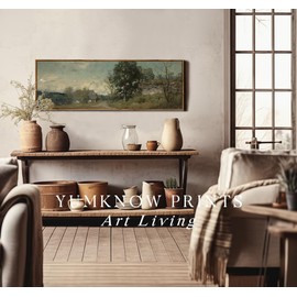 Framed Canvas Wall Art for Bedroom - Long Horizontal 13.5 x 40 Above the Bed - Vintage Farmhouse French Country Room Decor - Panoramic Spring Village Suburba Lane Oil Painting - Cottagecore Aesthetic