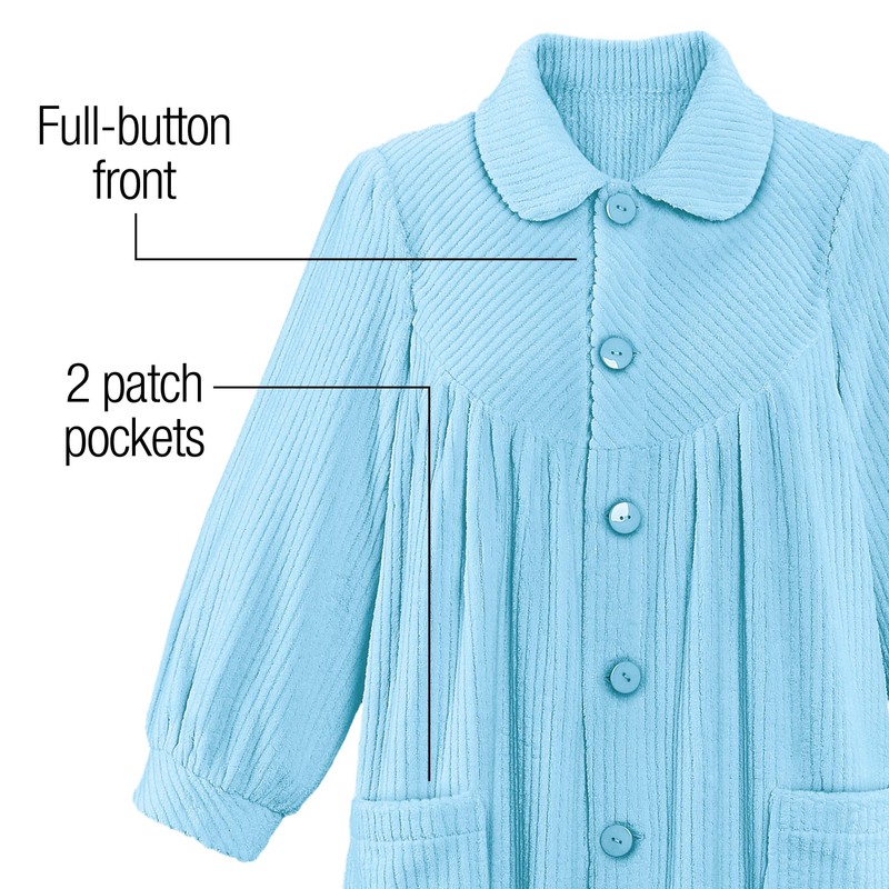 Collections Etc Women's Plush Fleece Button Front Robe with Pockets,