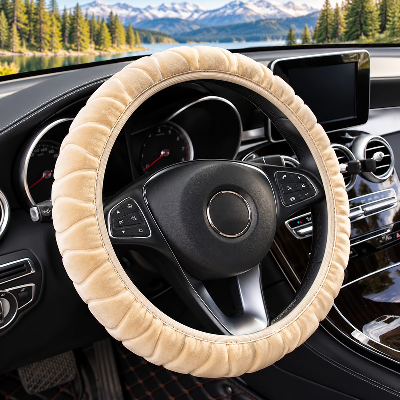 Luxury Plush Steering Wheel Cover, Soft Short-Fur Winter Car Steering