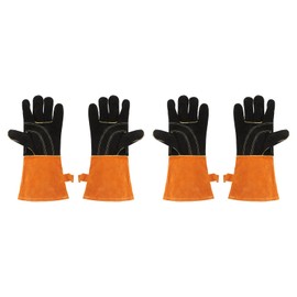 sourcing map 2Pair A3037 Welding Gloves 16" Fire Heat Resistant Long Sleeve Cowhide Leather BBQ Grill Gloves for Welding Fireplace Oven Baking Garden