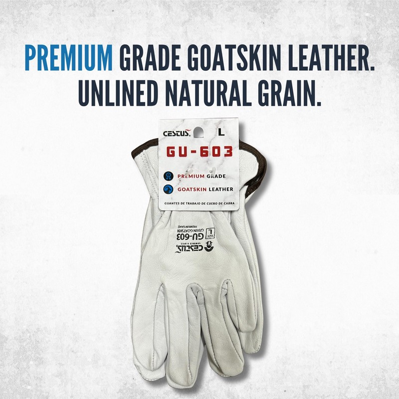 Cestus GU-603, Goatskin Leather Work Gloves, Premium Grade, Unlined, Keystone