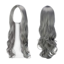 EUPSIIU Long Silver Grey Wave Wigs for Women, 27’’ Long Curly Wigs, Ladies Fancy Dress Wig Synthetic Hair Wig, Women's Full Hair Long Replacement Wig for Cosplay Party, Daily Use (Silver Grey)