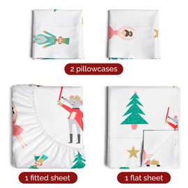 King Christmas Tree Sheet Set - Holiday Xmas Pattern Linen Set - Deep Pockets - Snug Fit - 4 Piece - Wrinkle Free - Comfy & Cooling Festive Winter Bedding - Easy To Care For - Kid Friendly