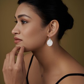 LeCalla Sterling Silver Earrings for Women, 925 Sterling Silver Long Interlocking Handmade Textured Earring for Women Drop, Sterling Silver, Cubic Zirconia