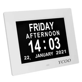 Dementia Clocks 7 Inches Calendar, Day Date Clock with Large Clear Digits Display, Alarm Clock With HD Digital Photo Frame (White)