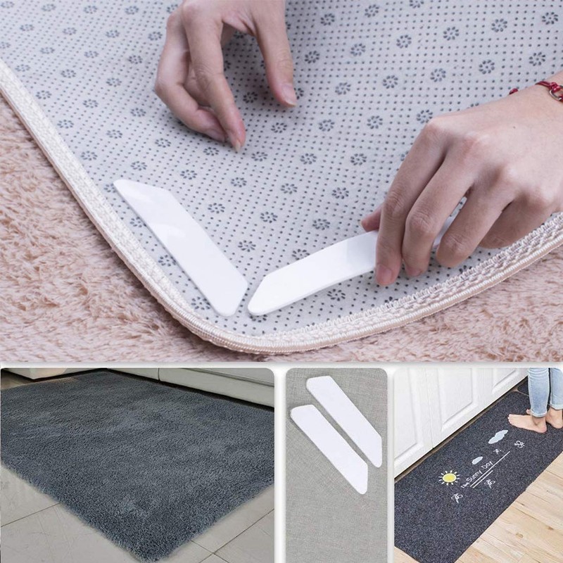 Non-slip Mat Carpet Double Sided Tape Washable Reusable (White, 8)