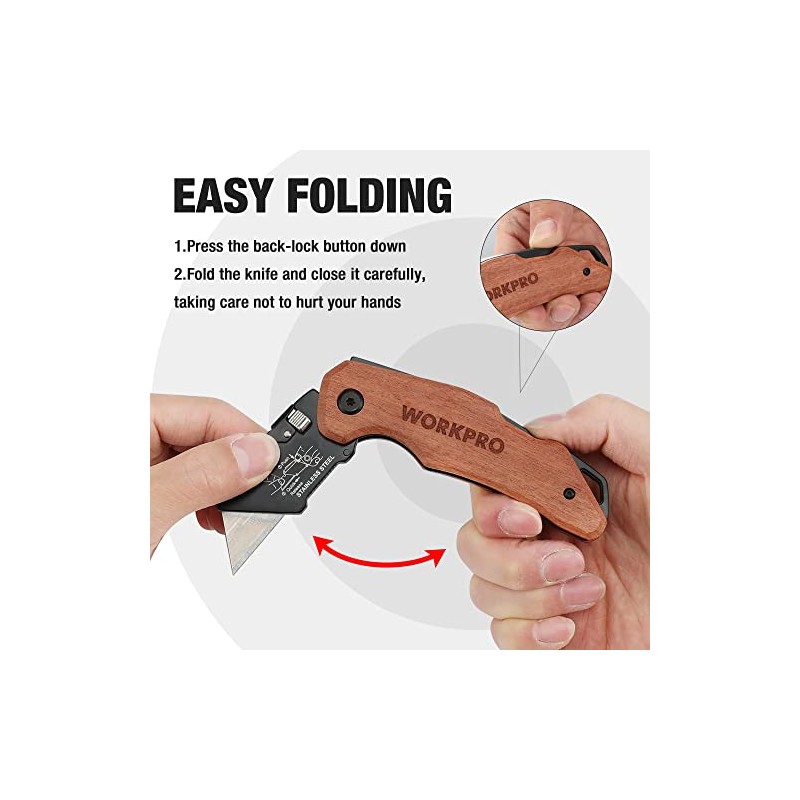 WORKPRO Folding Utility Knife with Stainless Steel Head, Quick-change Blade