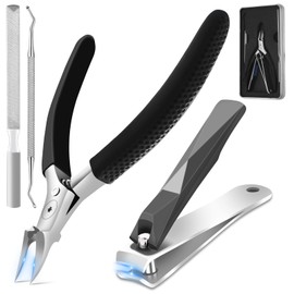HEYMKGO Nail Clipper Set Sharp Cuticle Cutter Toe Nail Clippers for Thick Nails Stainless Steel Large Nail Clippers Cuticle Pusher Nail File Ingrown Toenail Clippers Long Handle for Adults Seniors