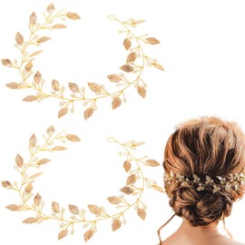 2 Pcs Gold Leaf Headband Fashion Leaves Hairband Sparkling Headpiece Fashion Bride Bridesmaids Wedding Prom Party Hair Accessories for Women and Girls