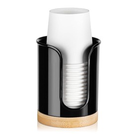 Bathroom Cup Dispenser - Small Cup Holder for Dixie 3 oz Bathroom Cups, Mouthwash Cups, 3 4 Ounce Cup Dispenser - PC/Bamboo, Black, Pack of 1