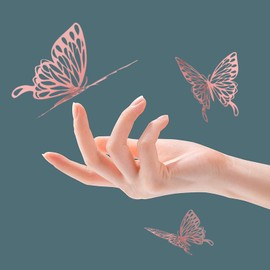 3D Butterfly Wall Stickers, CAYUDEN 24pcs Removable Paper Butterfly Wall Decor Stickers DIY Butterfly Stickers Decor for Room, Window, Wedding, Party Decoration, Living Room, Nursery Room (Rose Gold)