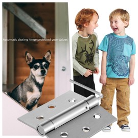 3.5" Self Closing Stainless Steel Hinges,3-1/2 inch x 3 1/2 Inch Heavy Duty Spring Loaded Automatic Adjustable to Close Door Hinge with Square Corner (Silver-2PACK)