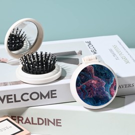 Mini hairbrush, pocket hairbrush with mirror, portable for purse/pocket, travel size (Dazzling Vector)