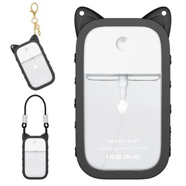 1 Pack Silicone Case Compatible with Touchland Hand Sanitizer Spray (Fit for 1 FL OZ/30 mL Ver), Portable keychain, long lanyard (Black)