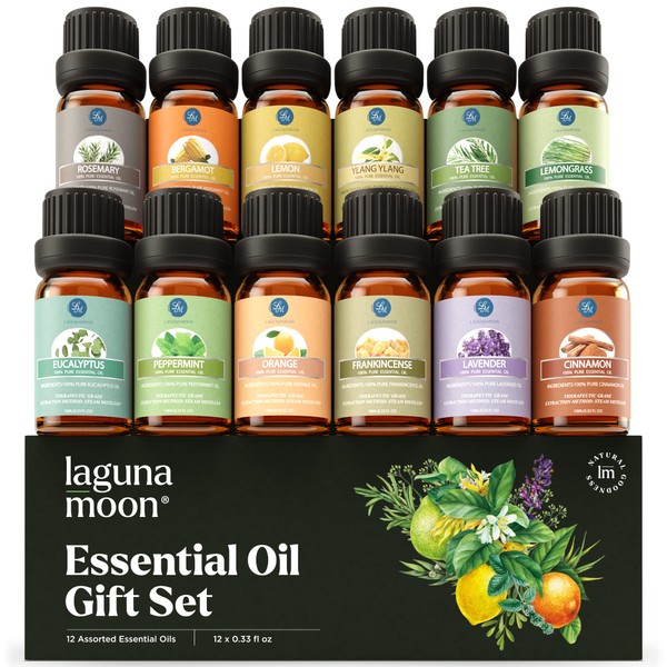 Essential Oils Set - 12 Pcs Organic Premium Grade Home Essentials Oils - for Diffusers, Fragrance, Scents for Candle Making, Soap, Slime - Natural Aromatherapy Oils for Skin & Hair - Home, Office, Car