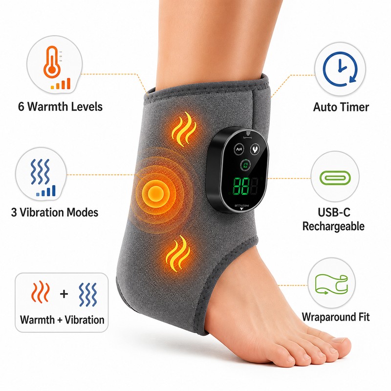 Rechargeable Ankle & Wrist Wrap with Adjustable Warmth and Vibration
