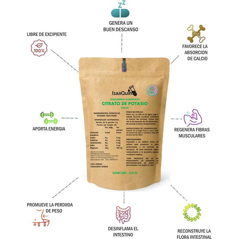 Citrato de Potasio Natural de 250 G