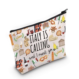 POFULL Italy Map iconic traditional Souvenir Gift ITALY Is Calling and I Must Go Traveller Zipper Pouch Makeup Bag (white ITALY Calling Bag)