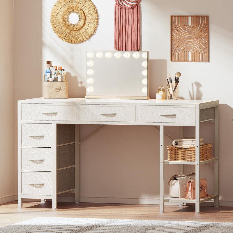 Huuger Computer Desk with 6 Drawers, Office Desk with Shelves,