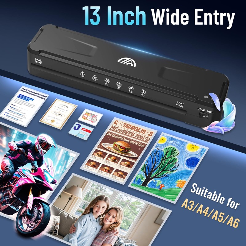 13 Inch Laminator Machine with 50 Laminating Sheets, Fast Warm-Up