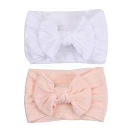 Bezavea Stretchy Soft Headbands for Baby, Adorable Baby Bow Turban Set of 2, Flexibility Nylon Hair Band, Stretchy Soft Wide Headbands with Big Bow, for Newborns, Baby, Toddlers