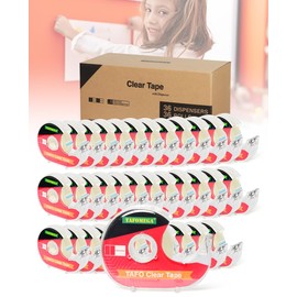 Clear Tape for Wrapping,Repairing and Adhesiving Smooth Cut Transparent Tape with Dispenser for Office & School Project 0.7 X 1000 Inch,36 Pack