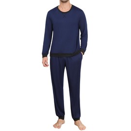 Ekouaer Mens Pjs Sets Long Sleeve Pyjamas Pjama with Drawstring Cuffs Sleepwear Elastic Waistband Pijamas, Blue, L