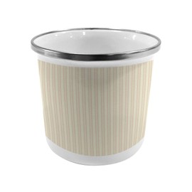 Ambesonne Retro Steel Camping Mug, Monochrome Geometric Vertical Curvy Chain Pattern Vintage Ornament Design, Printed Thermal Cup for Camping and Outdoor Activities, Cream and Pale Pink